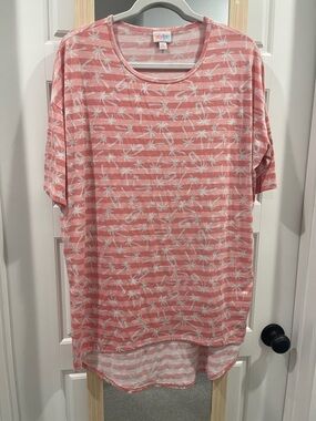 LuLaRoe Coral Pink & White Striped Palm Tunic